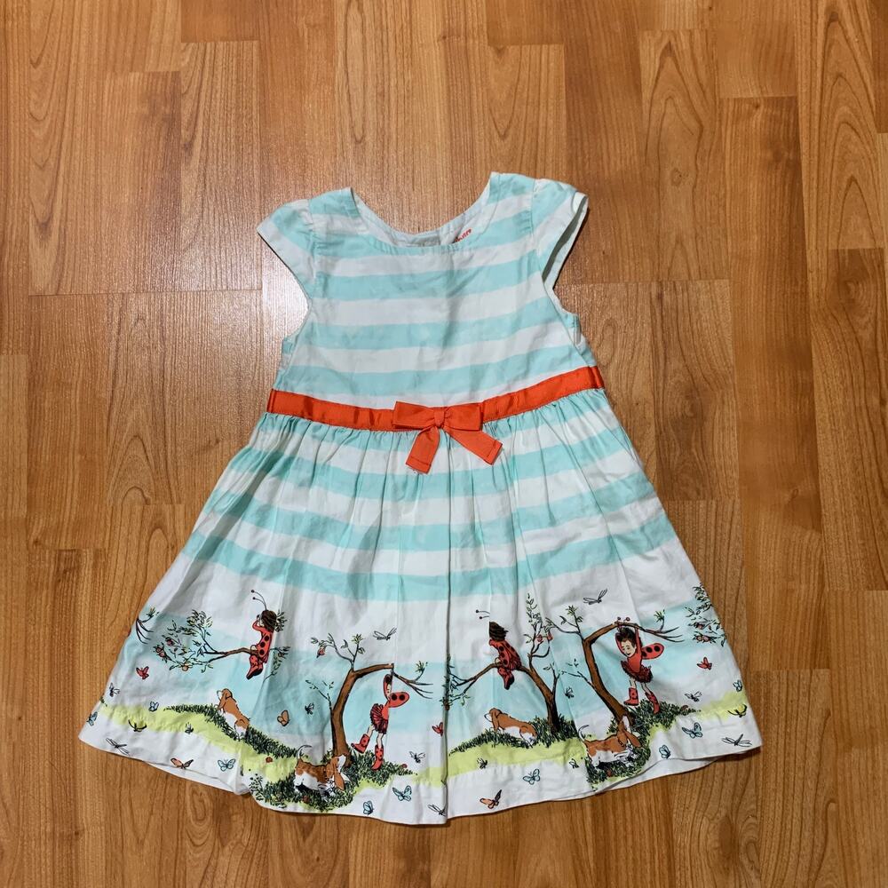 Aqua and white striped ladybug girl dress